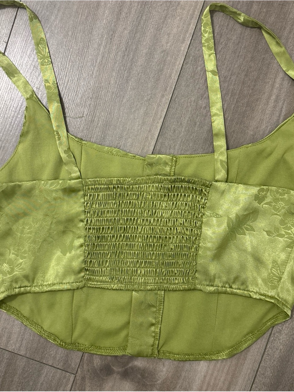 L.A. Hearts Lime Satin Floral Corset Crop Top - Picture 3 of 3